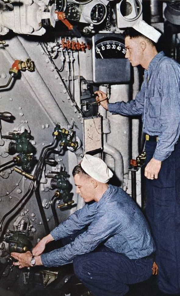 Fireroom aboard USS Rochester (CA-124), in 1955