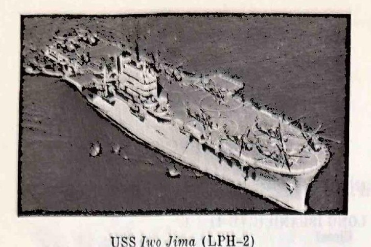 Iwo Jima (LPH-2) — U.S. Navy photograph reproduced in the Dictionary of American Naval Fighting Ships (public domain).
