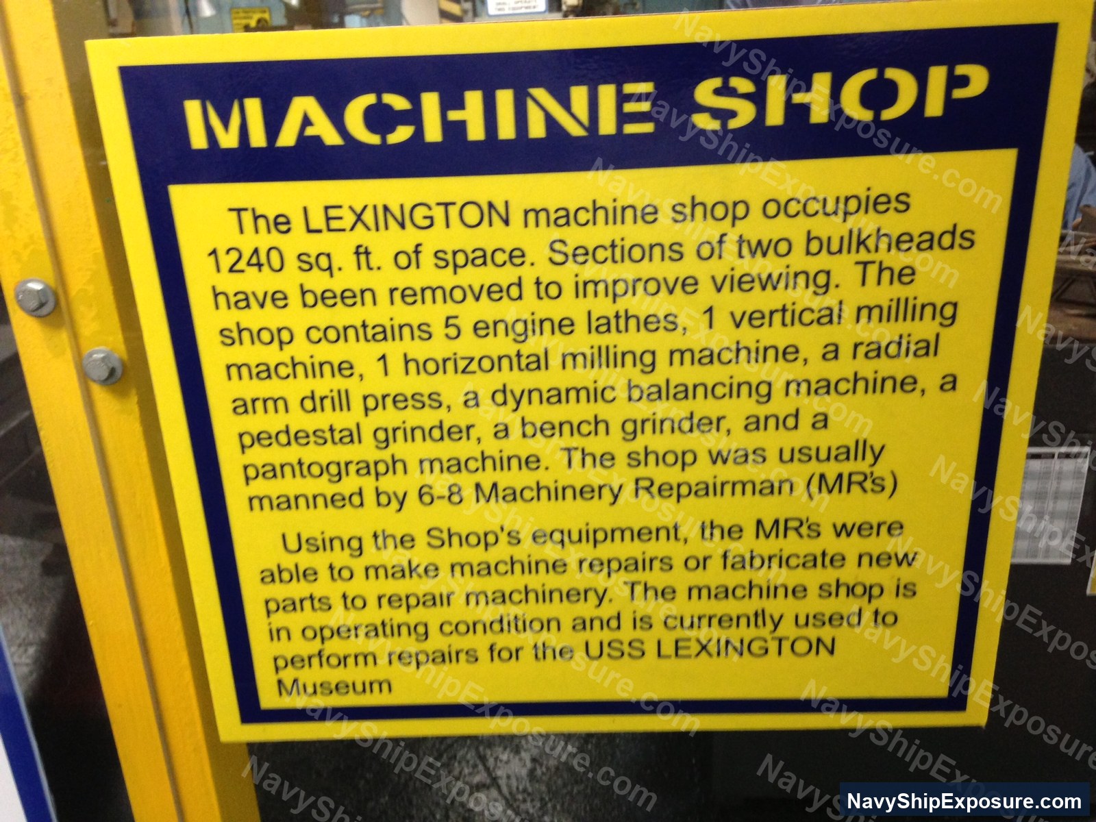 Informational plaque describing the Lexington machine shop